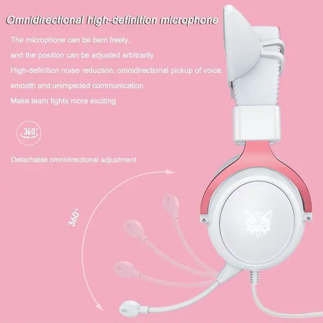 Alt view image 5 of 7 - NEW RGB Wired Gaming Headset Over-Ear Headphones with Removable Omnidirectional HD Microphone Pink Earphones For PC Laptop PS4 XBOX