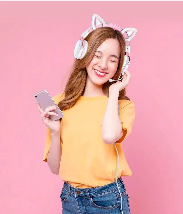 Alt view image 7 of 7 - NEW RGB Wired Gaming Headset Over-Ear Headphones with Removable Omnidirectional HD Microphone Pink Earphones For PC Laptop PS4 XBOX