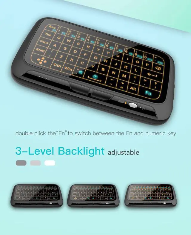 Alt view image 4 of 7 - Wireless Full Screen Touch 2.4GHz Keyboard Touchpad Air Mouse Mini Keyboard with Backlight Function For Smart TV PS3