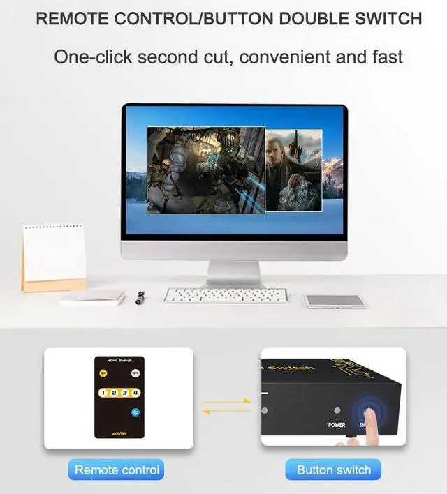 Alt view image 7 of 7 - 4Kx2K Ultra HD 4Port HDMI Switch 4096x2160/3840x2160@60Hz 4:4:4 /1080P 3D HDMI 2.0 Switcher 4 Devices Sharing 1 Screen (with Remote Control)
