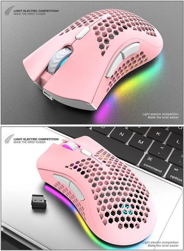 Alt view image 7 of 7 - 2.4GHz Wireless Gaming Mouse USB Rechargeable 1600DPI Adjustable 6 Key RGB Backlit Hollow Out Office Gamer Mice