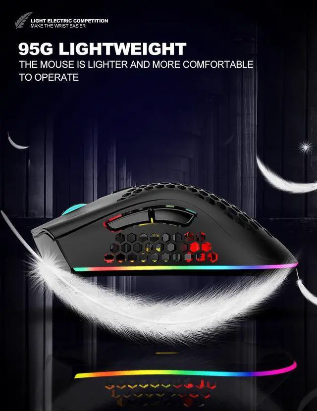 Alt view image 5 of 7 - 2.4GHz Wireless Gaming Mouse USB Rechargeable 1600DPI Adjustable 6 Key RGB Backlit Hollow Out Office Gamer Mice