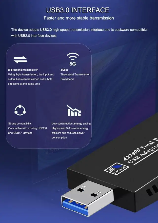 Alt view image 5 of 7 - 1800Mbps WiFi 6 USB Adapter 802.11AX 2.4G/5GHz USB3.0 Wireless Wi-Fi Lan Ethernet Dongle Network Receiver Card For Win7/10/11 RTL8832 Chip