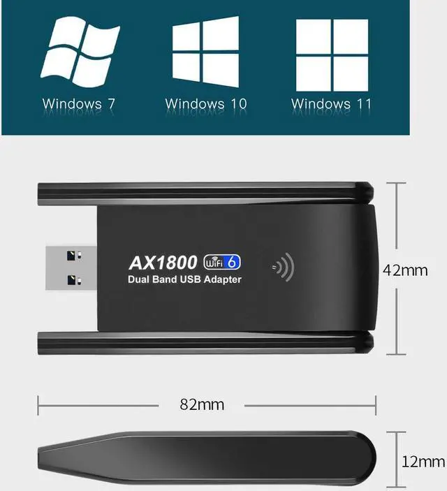 Alt view image 7 of 7 - 1800Mbps WiFi 6 USB Adapter 802.11AX 2.4G/5GHz USB3.0 Wireless Wi-Fi Lan Ethernet Dongle Network Receiver Card For Win7/10/11 RTL8832 Chip