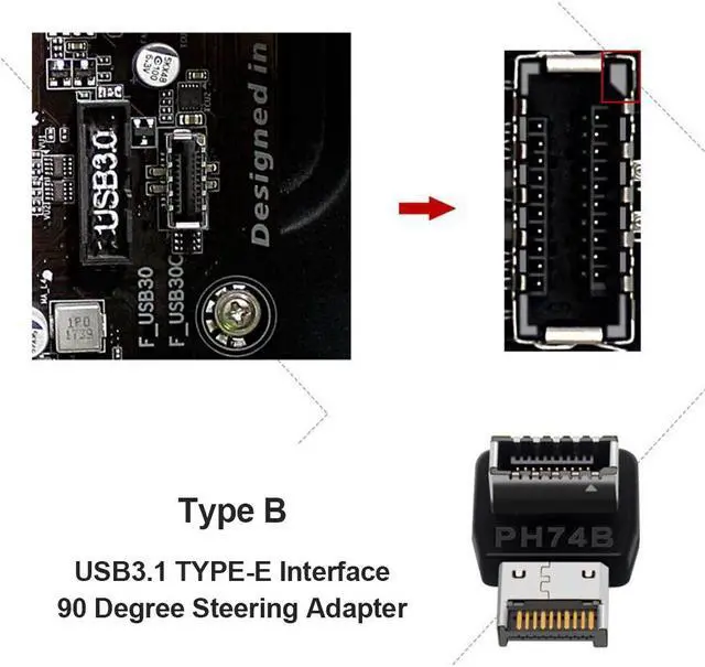 Alt view image 4 of 7 - Computer Motherboard Type-C USB3.1 Type-E 90 Degree Converter Computer Internal USB Header Adapter USB 3.1 Type-E 90 Degree Steering Elbow (2 PACK)