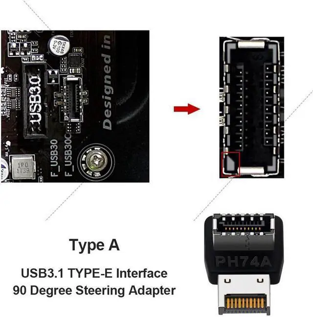 Alt view image 3 of 7 - Computer Motherboard Type-C USB3.1 Type-E 90 Degree Converter Computer Internal USB Header Adapter USB 3.1 Type-E 90 Degree Steering Elbow (2 PACK)