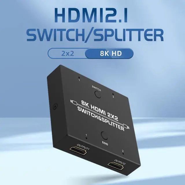 Alt view image 2 of 7 - 8K HDMI2.1 Switch & Splitter 2 In 2 Out Video Switcher 2*2 Video Matrix 8K@60Hz 4K@120Hz Splitter EDID Dynamic HDR Multi Screen