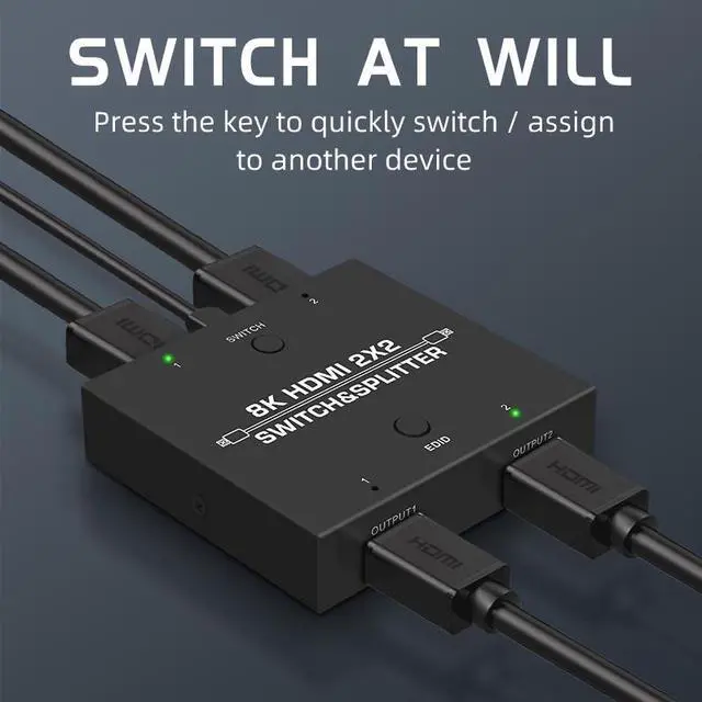Alt view image 7 of 7 - 8K HDMI2.1 Switch & Splitter 2 In 2 Out Video Switcher 2*2 Video Matrix 8K@60Hz 4K@120Hz Splitter EDID Dynamic HDR Multi Screen