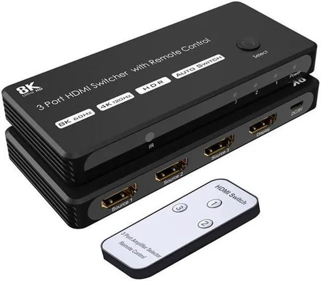 Main image of 3 Port HDMI Switcher 3 In 1 Out 8K HDMI Switch 8K@60Hz 4K@120Hz 3D with Remote Control
