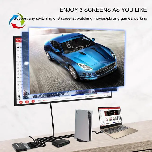Alt view image 5 of 7 - 3 Port HDMI Switcher 3 In 1 Out 8K HDMI Switch 8K@60Hz 4K@120Hz 3D with Remote Control