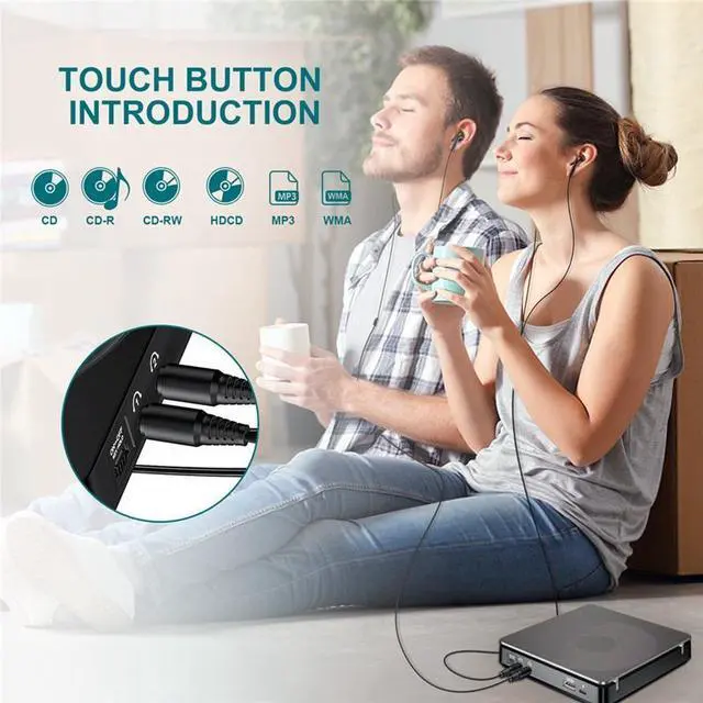 Alt view image 2 of 7 - Portable CD Player Double Headphone Version 3.5mm Jack Contact Button Reproductor CD Walkman Rechargeable Shockproof LCD Display