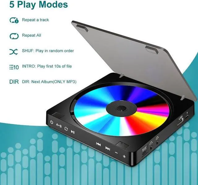 Alt view image 5 of 7 - Portable CD Player Double Headphone Version 3.5mm Jack Contact Button Reproductor CD Walkman Rechargeable Shockproof LCD Display