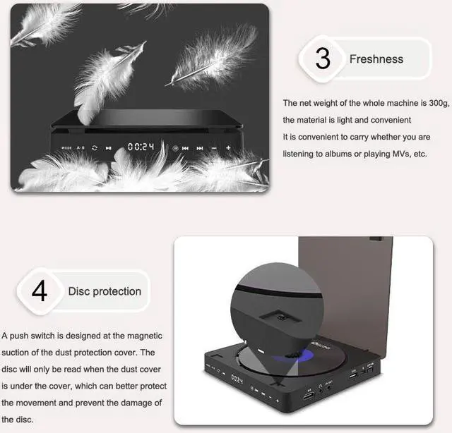 Alt view image 5 of 7 - 1080P DVD HD Video Player Portable VCD Player MiNi CD Player HDMI Video + 3.5mm Jack Audio Output with Remote Control