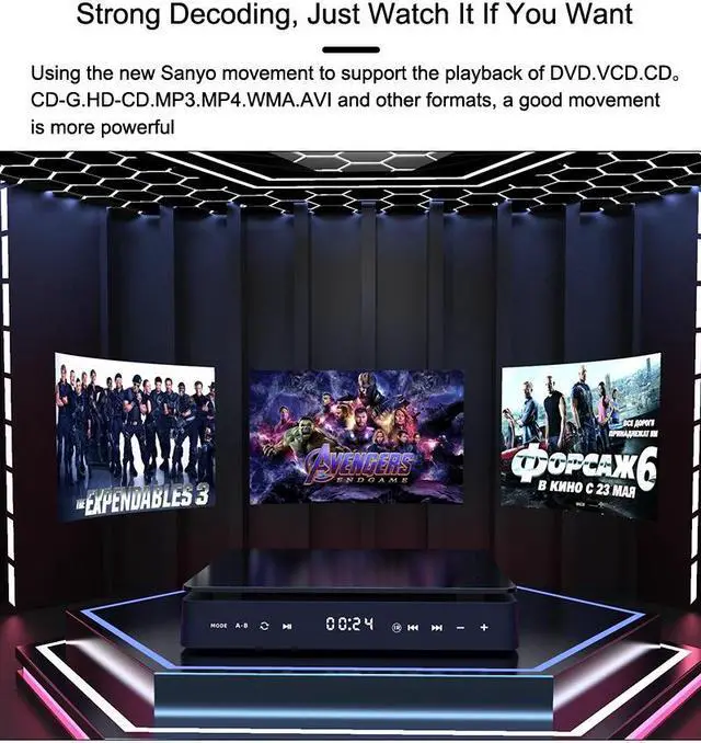 Alt view image 6 of 7 - 1080P DVD HD Video Player Portable VCD Player MiNi CD Player HDMI Video + 3.5mm Jack Audio Output with Remote Control
