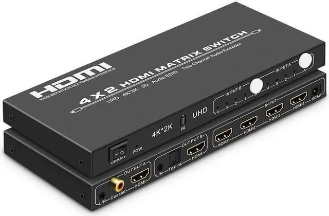 Main image of HDMI 2.0 Matrix 4x2 HIFI with 3D Audio EDID HDMI Matrix Switcher 4 in 2 out Audio Extractor 4KHDMI Switcher Splitter