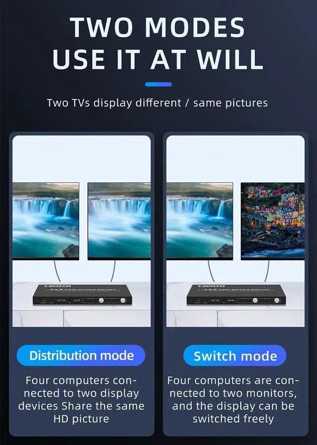 Alt view image 5 of 7 - HDMI 2.0 Matrix 4x2 HIFI with 3D Audio EDID HDMI Matrix Switcher 4 in 2 out Audio Extractor 4KHDMI Switcher Splitter
