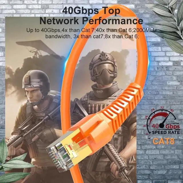 Alt view image 4 of 7 - 16.4FT/5M Orange Cat8 Ethernet Cable SSTP Super Speed 40Gbps 2000MHz RJ45 Network Lan Patch Cord for PC Modem Router RJ 45 Ethernet Cable