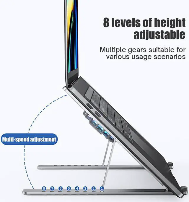 Alt view image 3 of 7 - Aluminum Alloy Foldable Laptop Tablet Stand Adjustable Notebook Bracket With Cooling Fan Heat Dissipation For 10-17.3 inch Notebook MacBook Air Pro HP DELL Cooler