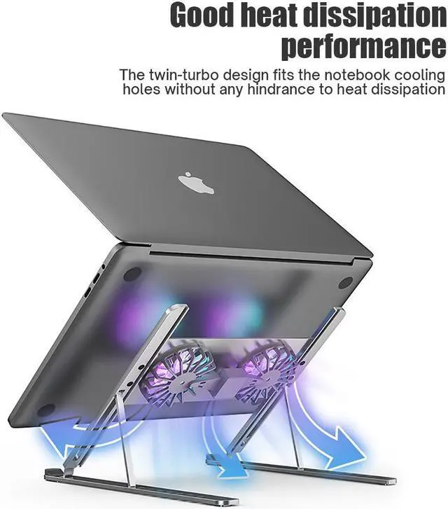 Alt view image 2 of 7 - Aluminum Alloy Foldable Laptop Tablet Stand Adjustable Notebook Bracket With Cooling Fan Heat Dissipation For 10-17.3 inch Notebook MacBook Air Pro HP DELL Cooler