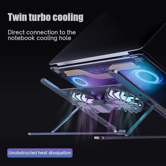 Alt view image 5 of 7 - Aluminum Alloy Foldable Laptop Tablet Stand Adjustable Notebook Bracket With Cooling Fan Heat Dissipation For 10-17.3 inch Notebook MacBook Air Pro HP DELL Cooler