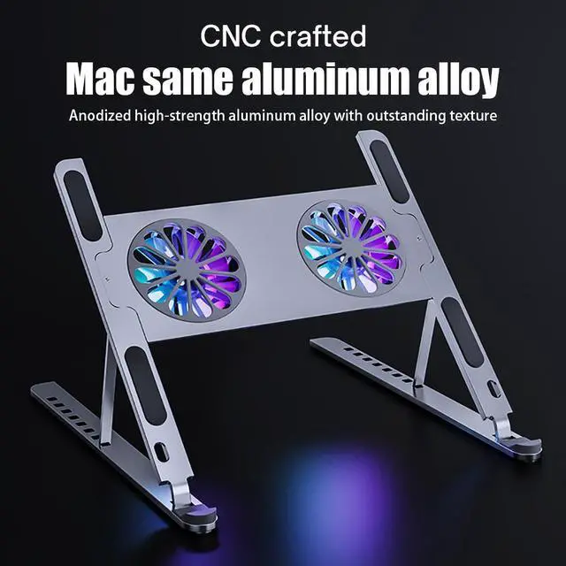Alt view image 4 of 7 - Aluminum Alloy Foldable Laptop Tablet Stand Adjustable Notebook Bracket With Cooling Fan Heat Dissipation For 10-17.3 inch Notebook MacBook Air Pro HP DELL Cooler