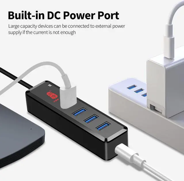 Alt view image 5 of 7 - 4 Ports High-speed USB3.0 Hub USB3.0 External Hub Converter 1 to Splitter Built-in DC Power Port Support Mouse Keyboard U Disk Hard Disk USB