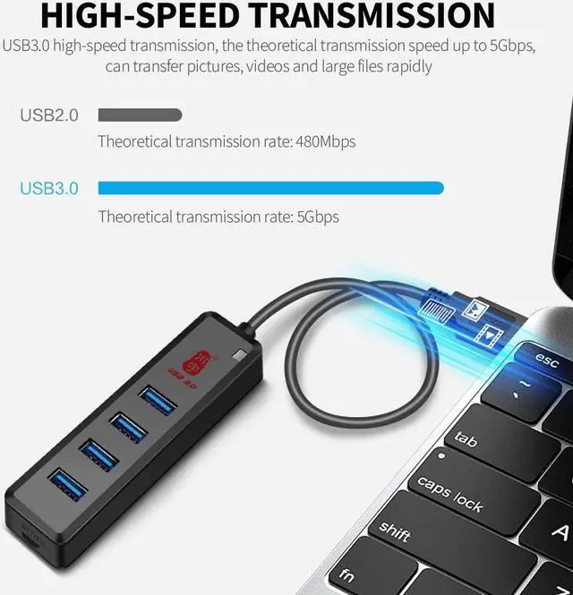 Alt view image 4 of 7 - 4 Ports High-speed USB3.0 Hub USB3.0 External Hub Converter 1 to Splitter Built-in DC Power Port Support Mouse Keyboard U Disk Hard Disk USB