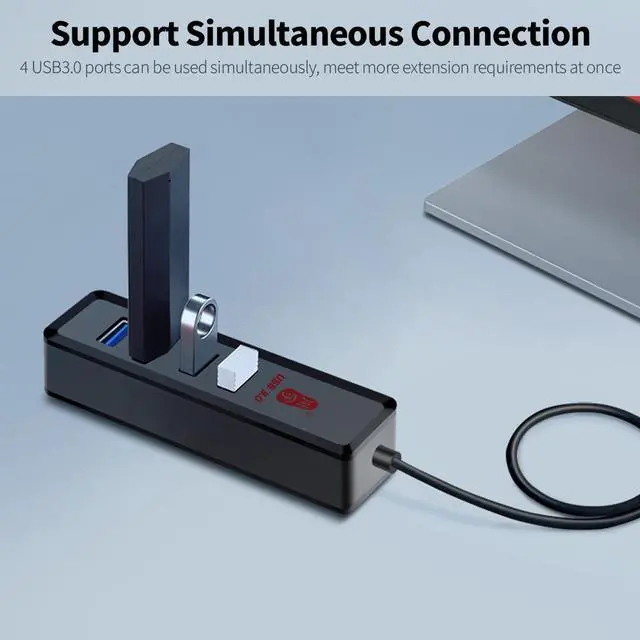 Alt view image 6 of 7 - 4 Ports High-speed USB3.0 Hub USB3.0 External Hub Converter 1 to Splitter Built-in DC Power Port Support Mouse Keyboard U Disk Hard Disk USB