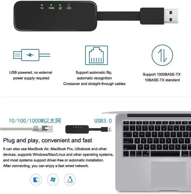 Alt view image 5 of 7 - USB 3.0 Network Card Adapter USB to Ethernet RJ45 Lan Gigabit Internet for Nintendo Switch Windows 7/8/10/11/XP