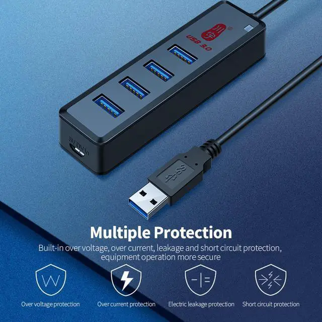 Alt view image 7 of 7 - 4 Ports High-speed USB3.0 Hub USB3.0 External Hub Converter 1 to Splitter Built-in DC Power Port Support Mouse Keyboard U Disk Hard Disk USB