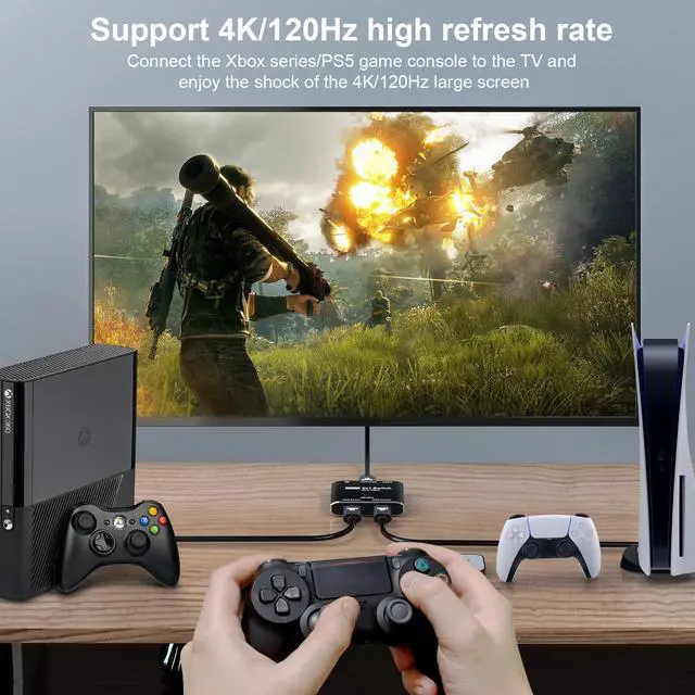 Alt view image 6 of 7 - 8K@60Hz HDMI 2X1 Switch with Remote Controll Selector 2 Source 1 Display HDMI 2.1 Switch for TV Top Box PS5 Xbox