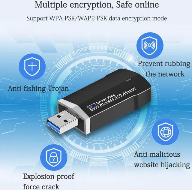 Alt view image 4 of 7 - USB3.0 Dual Frequency USB Gigabit Wireless Network Card 2.4G/5.8G Dual Band Driver-free AC1300M WiFi Network Card