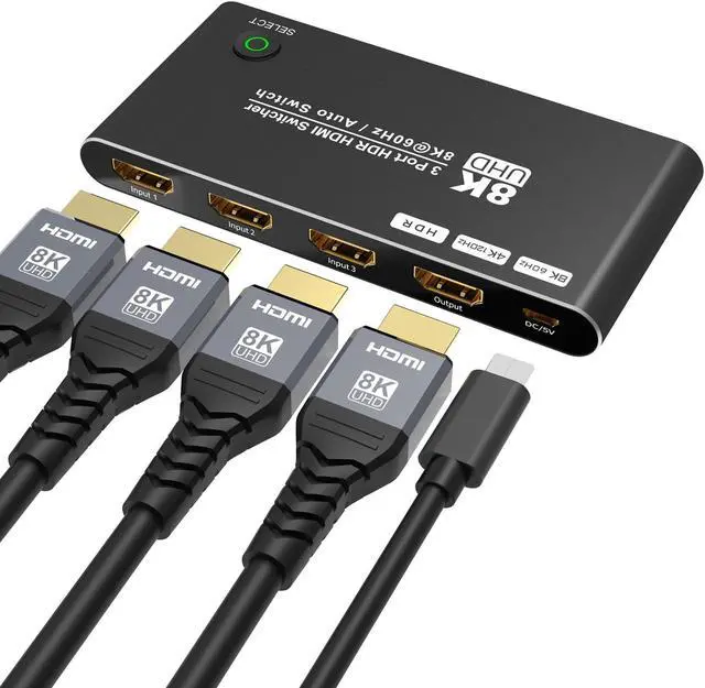Alt view image 2 of 7 - Ultra HD Switch 3 Port HDMI 2.1 Switcher Box 3 in 1 Out 48Gbps Bandwidth 8K@60Hz 4K@120Hz HDCP2.2/2.3 for PS5 Xbox X
