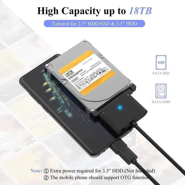 Alt view image 3 of 6 - 1.6ft USB3.0 to SATA? Hard Disk Driver Cable Adapter External SATA to USB A 5Gbps Adapter Cable Hard Disk Connector Converter for 2.5/3.5 inch HDD with Power Adapter