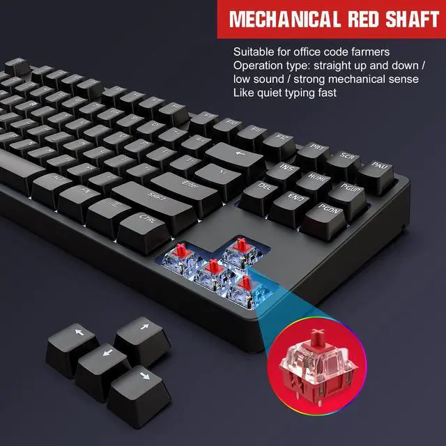 Alt view image 6 of 7 - Wired Mechanical LED Gaming Mechanical Keyboard Red Axis Shaft for Desktop Laptop Red Switches Keyboard