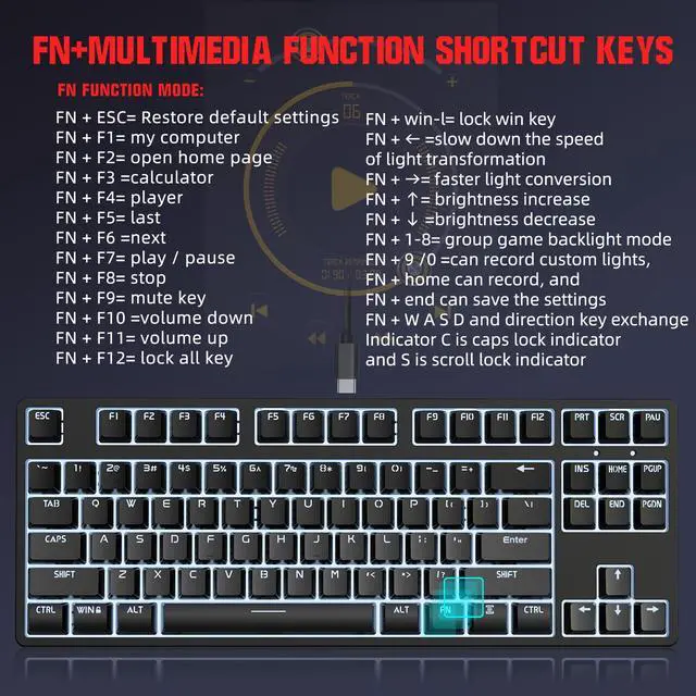 Alt view image 5 of 7 - Wired Mechanical LED Gaming Mechanical Keyboard Red Axis Shaft for Desktop Laptop Red Switches Keyboard