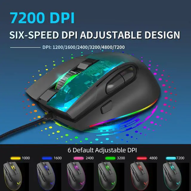 Alt view image 7 of 7 - Ergonomic RGB Gaming Mouse Macro Programming 7200DPI USB Wired Optical Mice eokCXOY