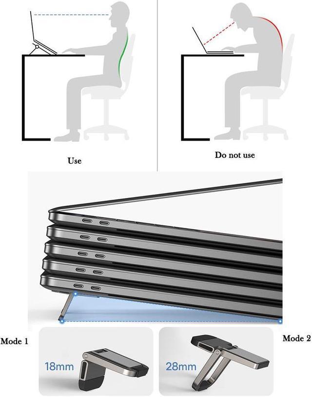 Alt view image 5 of 7 - 2Pcs Zinc Alloy Laptop Stand Triangular Small Lightweight Invisible Tabletop Risers Increase Support with 2 Adjustable Angles for Laptop & Keyboard & Tablet