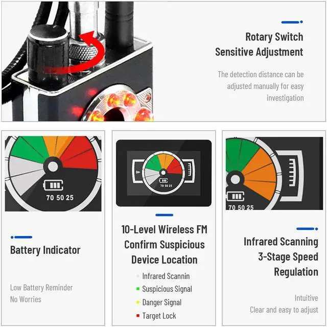 Alt view image 5 of 7 - Wireless RF Signal Detector Bug GSM GPS Tracker Mini Camera Finder Camera Infrared Scanning AI Standby Automatic Detection (Updated version)