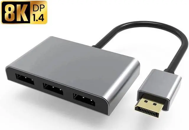 Main image of 8K Displayport to 3 Displayport Splitter Multi Monitor Sharing 3 Ports DP Splitter Aluminum Alloy Audio Video Converter MST Hub for Computer Display Projector