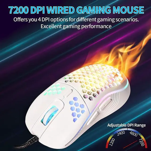 Alt view image 3 of 7 - Wired Gaming Mouse, RGB Backlight and 7200 Adjustable DPI, Ergonomic and Lightweight USB Computer Mouse for Windows PC & Laptop Gamers Pink