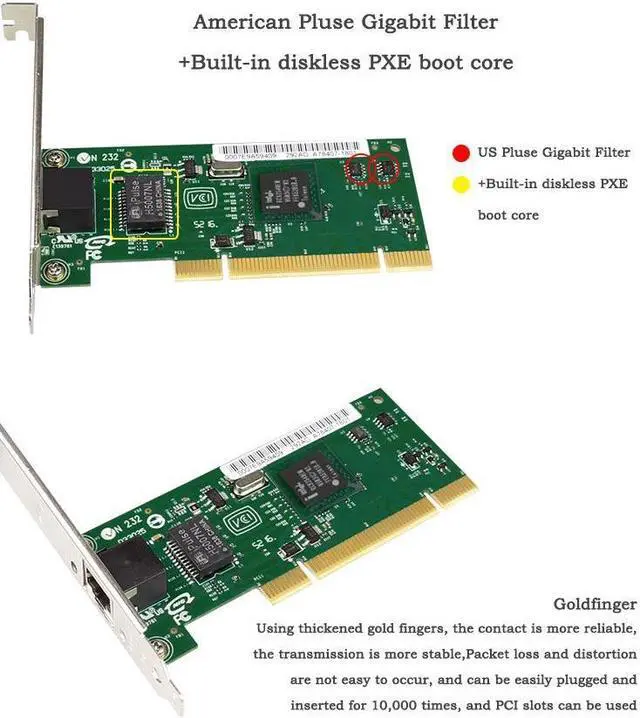 Alt view image 5 of 5 - Desktop Gigabit Network Card 10/100/1000Mbps PCI Network Card Intel 82540 chip (NOT PCIE)
