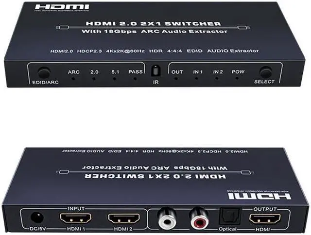 Alt view image 2 of 7 - Audio Extractor & HDMI Video Switch UHD HDMI to HDMI+Audio (SPDIF+LCH/RCH) Audio Splitter 4K 2 In 1 Out HDMI Switch Video Audio Splitter - Extract Audio while Switching