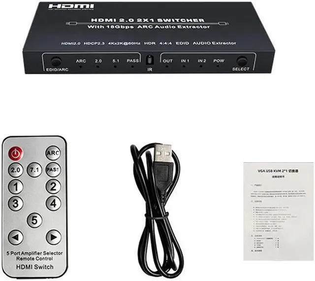 Alt view image 3 of 7 - Audio Extractor & HDMI Video Switch UHD HDMI to HDMI+Audio (SPDIF+LCH/RCH) Audio Splitter 4K 2 In 1 Out HDMI Switch Video Audio Splitter - Extract Audio while Switching