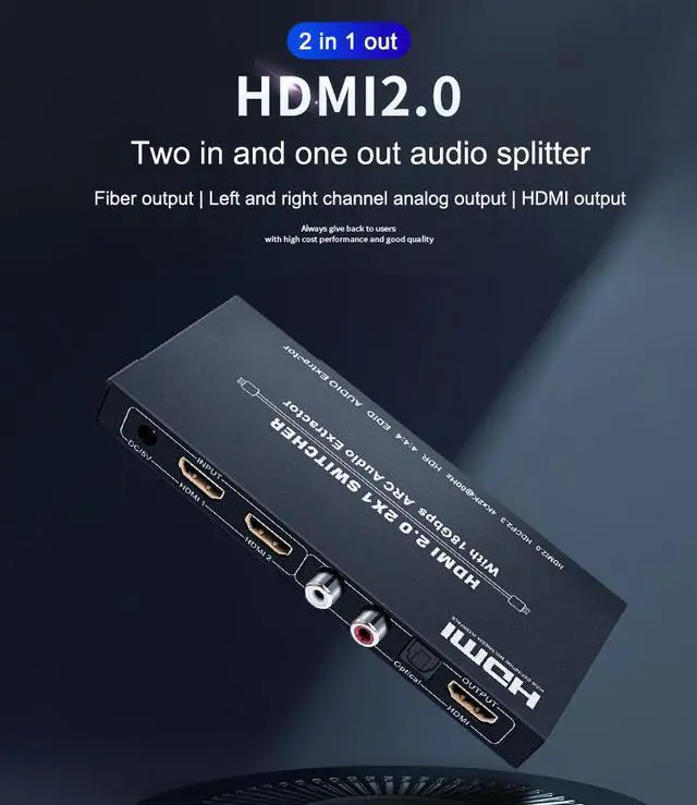Alt view image 4 of 7 - Audio Extractor & HDMI Video Switch UHD HDMI to HDMI+Audio (SPDIF+LCH/RCH) Audio Splitter 4K 2 In 1 Out HDMI Switch Video Audio Splitter - Extract Audio while Switching
