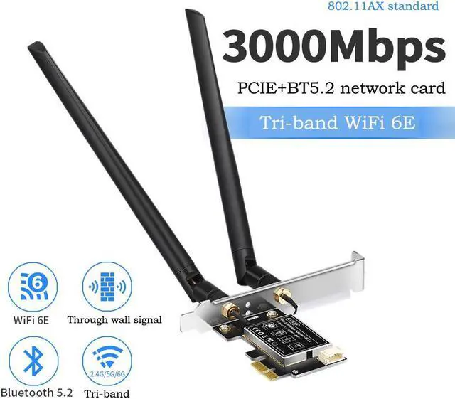 Alt view image 2 of 6 - 2 In 1 AX3000 WiFi6E Network Card 3000M Three-band Gaming Wireless Network Card + Bluetooth 5.2 MU-MIMO (2.4GHz+ 5GHz+6GHz) WiFi for Win10/win11 (64-bit)