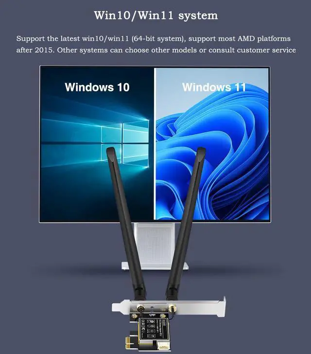 Alt view image 6 of 6 - 2 In 1 AX3000 WiFi6E Network Card 3000M Three-band Gaming Wireless Network Card + Bluetooth 5.2 MU-MIMO (2.4GHz+ 5GHz+6GHz) WiFi for Win10/win11 (64-bit)