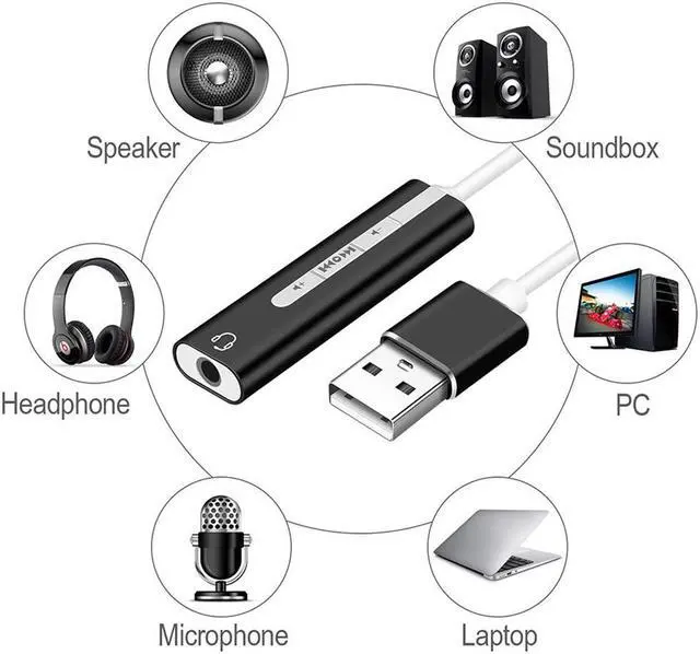 Alt view image 4 of 5 - USB External Sound Card 7.1 Adapter cable 2 in 1 3.5 mm Jack Aux Audio 3D Stereo Mic Headset Microphone For Laptop PC
