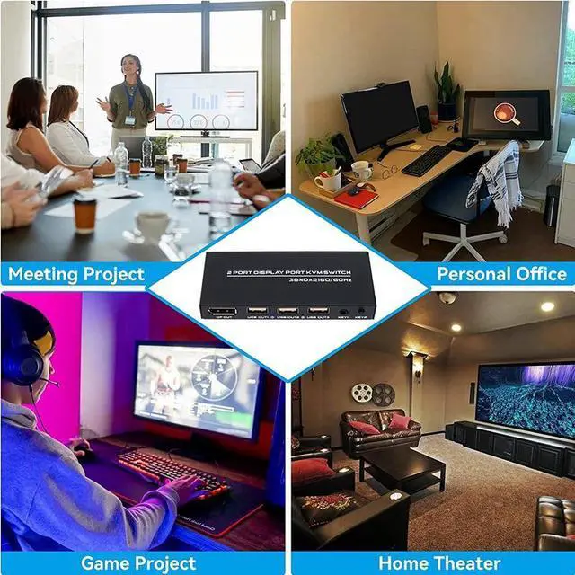 Alt view image 7 of 7 - 2 Port Displayport KVM Switch 4K 60Hz USB DP KVM 2 in 1 out DP USB KVM Switch 2x1 For PC to Share Monitor Mouse Keyboard Printer(with Wired Remote )