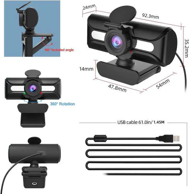 Alt view image 2 of 7 - Web Cam 1080P HD Webcam 360 Degree Rotating Camera Video Call And Recording with Noise Reduction Microphone for PC (Manual focus) 8iop